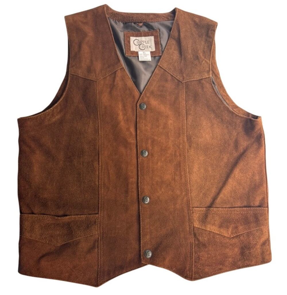 Cripple Creek Genuine Suede Leather Vest Mens XL Brown Western Cowboy Snap Front